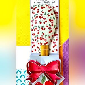 Red Cherries & Pink Bows Pointed Silicone Spatula Stainless Steel Cookie Cutter